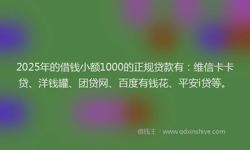 2025年的借钱小额1000的正规贷款有：维信卡卡贷、洋钱罐、团贷网、百度有钱花、平安i贷等。