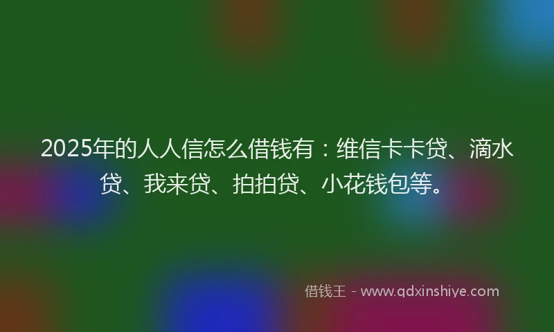 2025年的人人信怎么借钱有：维信卡卡贷、滴水贷、我来贷、拍拍贷、小花钱包等。