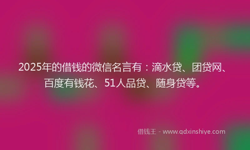 2025年的借钱的微信名言有：滴水贷、团贷网、百度有钱花、51人品贷、随身贷等。
