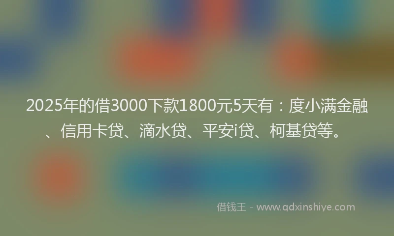 2025年的借3000下款1800元5天有：度小满金融、信用卡贷、滴水贷、平安i贷、柯基贷等。