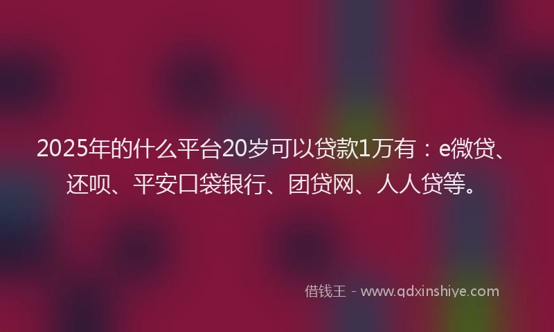 2025年的什么平台20岁可以贷款1万有：e微贷、还呗、平安口袋银行、团贷网、人人贷等。
