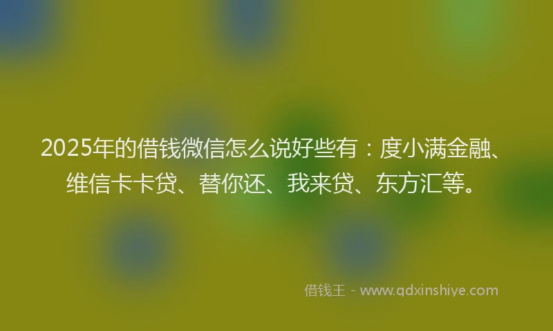 2025年的借钱微信怎么说好些有：度小满金融、维信卡卡贷、替你还、我来贷、东方汇等。