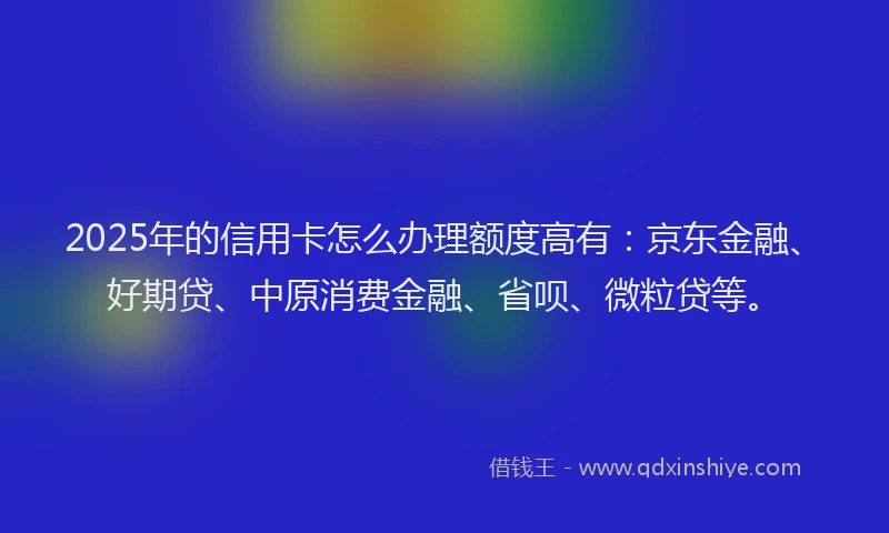 2025年的信用卡怎么办理额度高有：京东金融、好期贷、中原消费金融、省呗、微粒贷等。