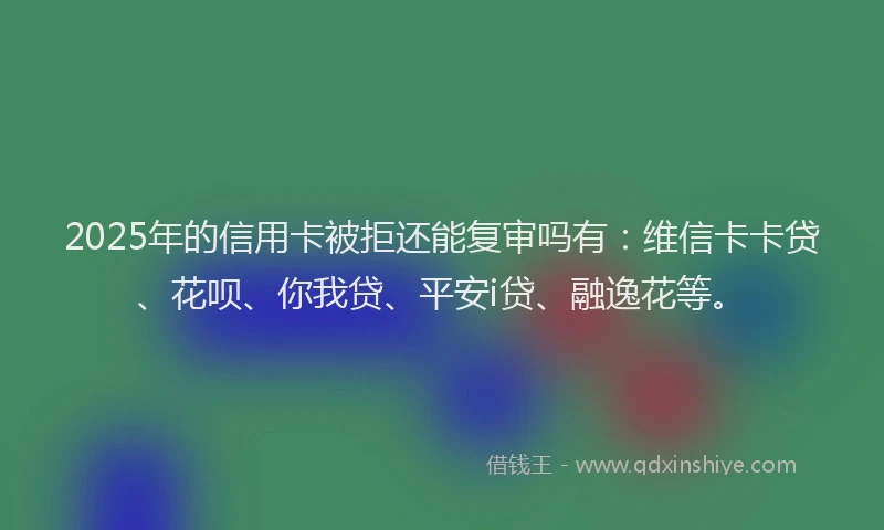 2025年的信用卡被拒还能复审吗有：维信卡卡贷、花呗、你我贷、平安i贷、融逸花等。