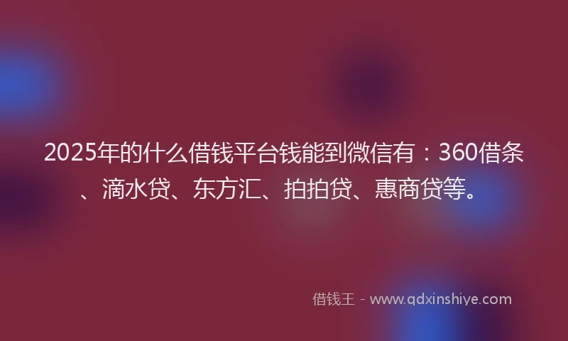 2025年的什么借钱平台钱能到微信有：360借条、滴水贷、东方汇、拍拍贷、惠商贷等。