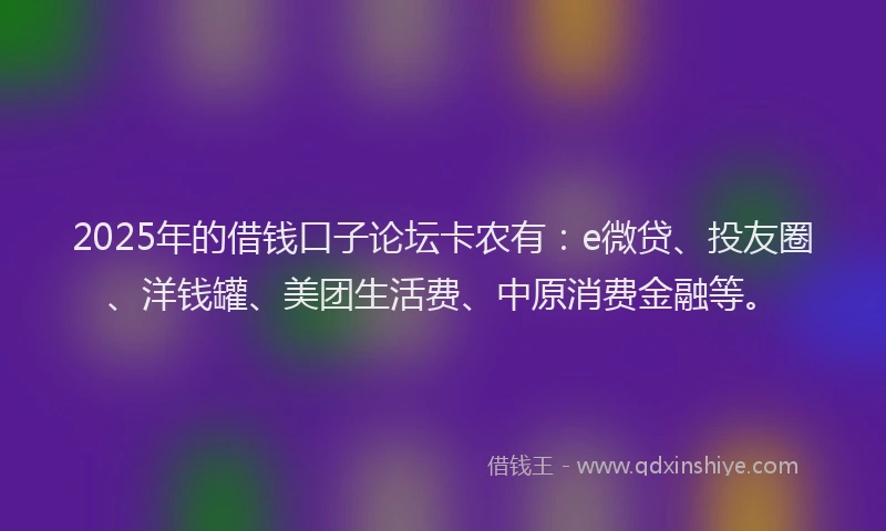 2025年的借钱口子论坛卡农有：e微贷、投友圈、洋钱罐、美团生活费、中原消费金融等。