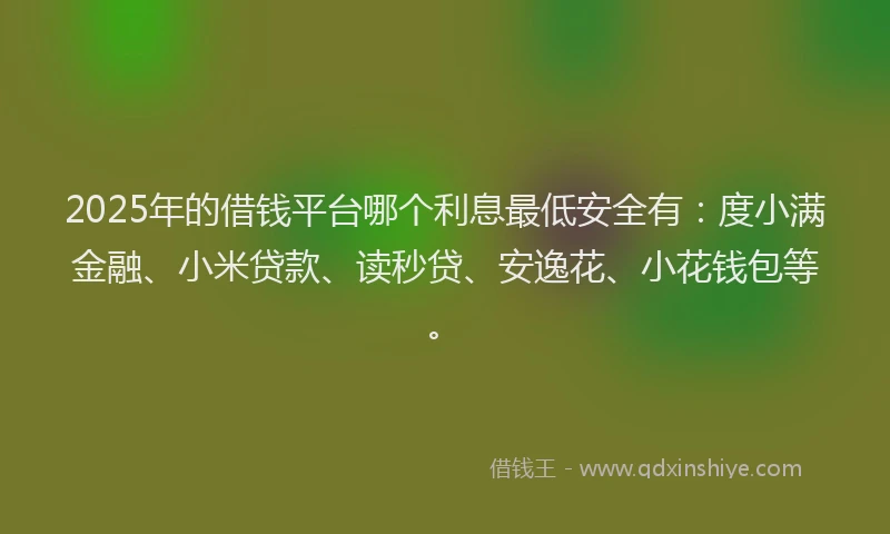 2025年的借钱平台哪个利息最低安全有：度小满金融、小米贷款、读秒贷、安逸花、小花钱包等。