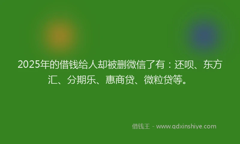2025年的借钱给人却被删微信了有：还呗、东方汇、分期乐、惠商贷、微粒贷等。
