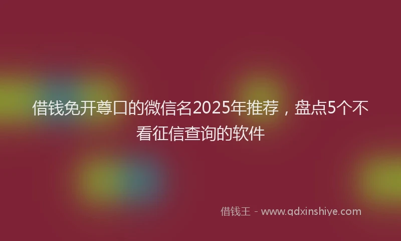 借钱免开尊口的微信名2025年推荐，盘点5个不看征信查询的软件