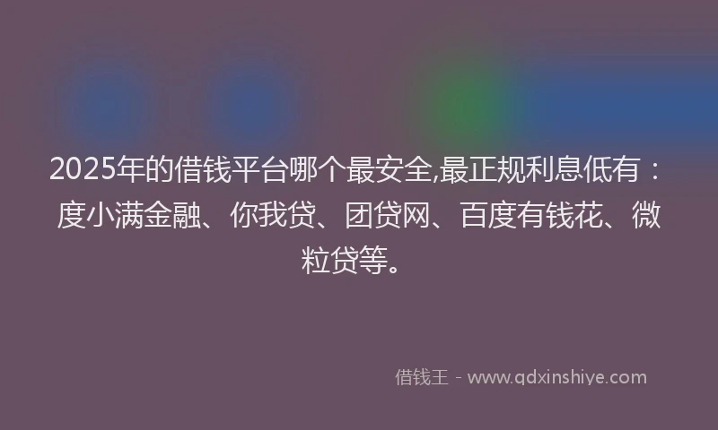 2025年的借钱平台哪个最安全,最正规利息低有：度小满金融、你我贷、团贷网、百度有钱花、微粒贷等。