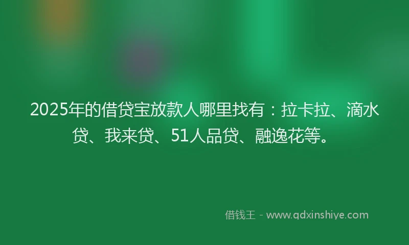 2025年的借贷宝放款人哪里找有：拉卡拉、滴水贷、我来贷、51人品贷、融逸花等。
