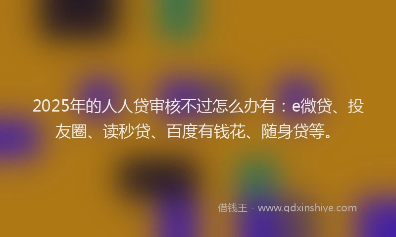 2025年的人人贷审核不过怎么办有：e微贷、投友圈、读秒贷、百度有钱花、随身贷等。