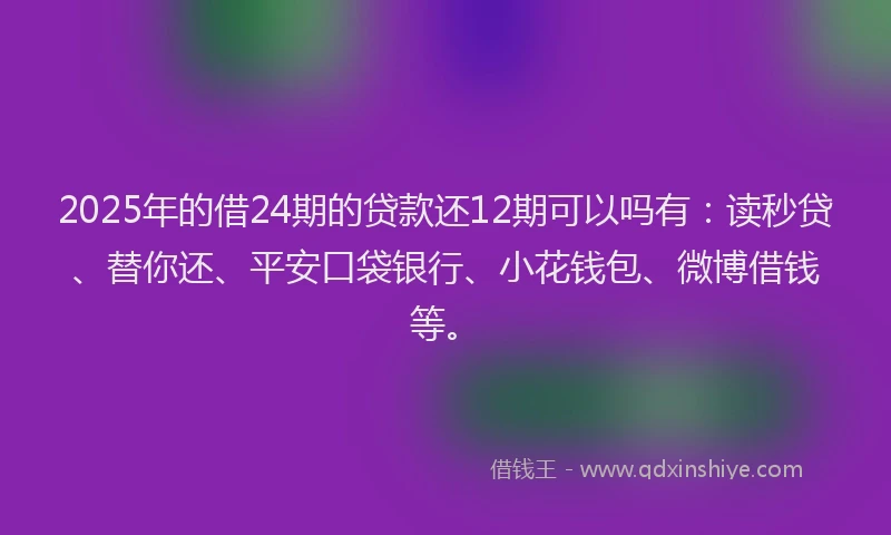 2025年的借24期的贷款还12期可以吗有：读秒贷、替你还、平安口袋银行、小花钱包、微博借钱等。