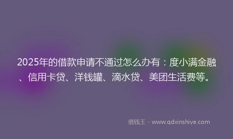 2025年的借款申请不通过怎么办有：度小满金融、信用卡贷、洋钱罐、滴水贷、美团生活费等。