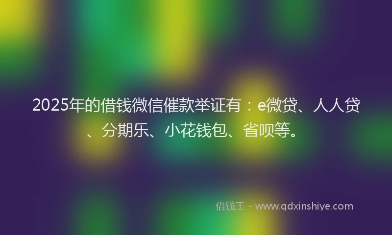 2025年的借钱微信催款举证有：e微贷、人人贷、分期乐、小花钱包、省呗等。