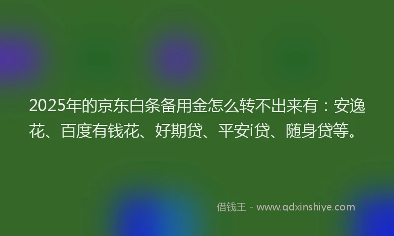 2025年的京东白条备用金怎么转不出来有：安逸花、百度有钱花、好期贷、平安i贷、随身贷等。