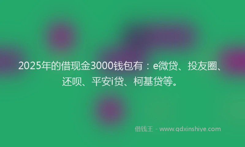 2025年的借现金3000钱包有：e微贷、投友圈、还呗、平安i贷、柯基贷等。