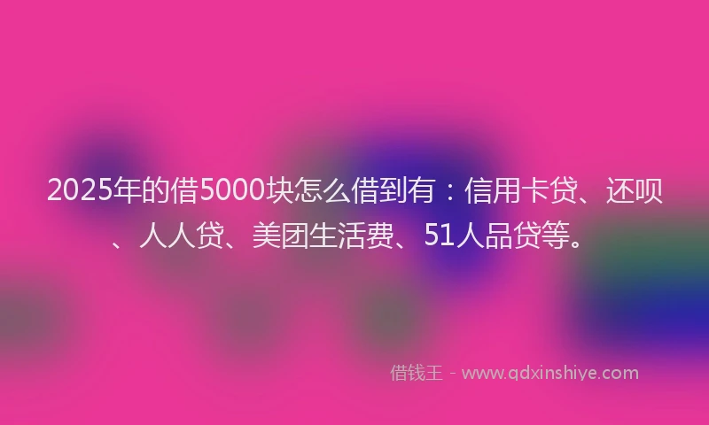 2025年的借5000块怎么借到有：信用卡贷、还呗、人人贷、美团生活费、51人品贷等。