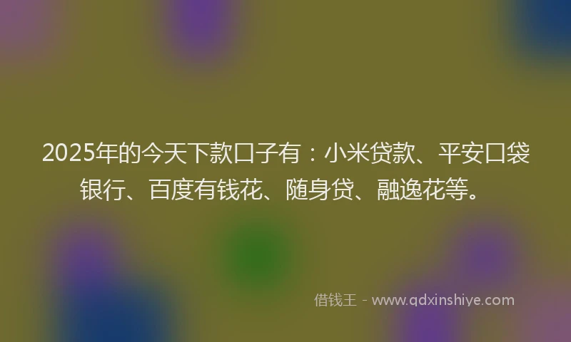 2025年的今天下款口子有：小米贷款、平安口袋银行、百度有钱花、随身贷、融逸花等。