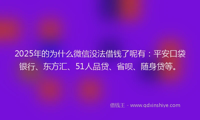 2025年的为什么微信没法借钱了呢有：平安口袋银行、东方汇、51人品贷、省呗、随身贷等。