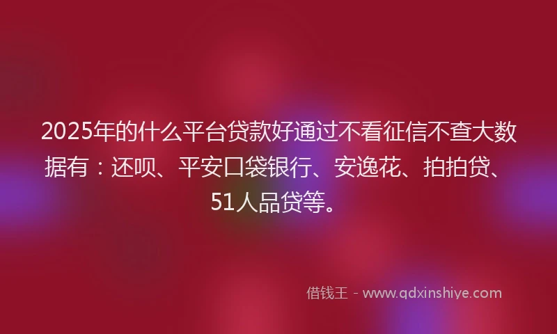 2025年的什么平台贷款好通过不看征信不查大数据有：还呗、平安口袋银行、安逸花、拍拍贷、51人品贷等。