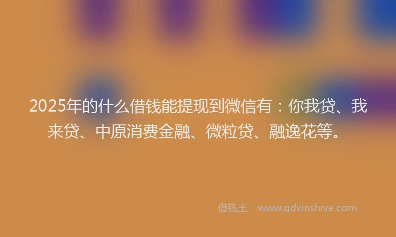 2025年的什么借钱能提现到微信有：你我贷、我来贷、中原消费金融、微粒贷、融逸花等。