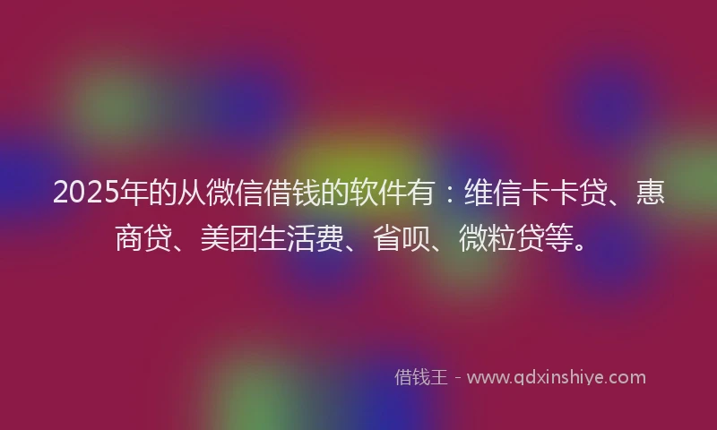 2025年的从微信借钱的软件有：维信卡卡贷、惠商贷、美团生活费、省呗、微粒贷等。
