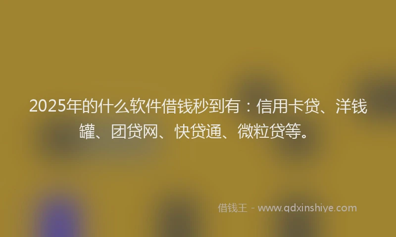 2025年的什么软件借钱秒到有：信用卡贷、洋钱罐、团贷网、快贷通、微粒贷等。