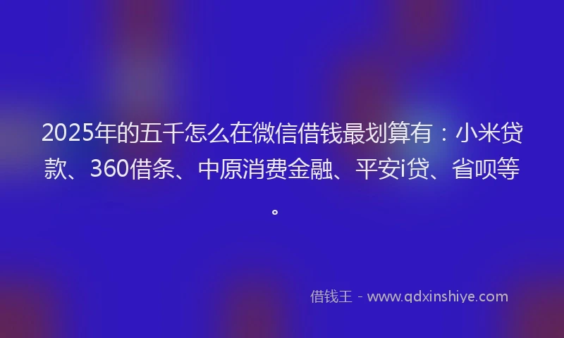 2025年的五千怎么在微信借钱最划算有：小米贷款、360借条、中原消费金融、平安i贷、省呗等。
