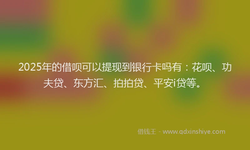 2025年的借呗可以提现到银行卡吗有：花呗、功夫贷、东方汇、拍拍贷、平安i贷等。
