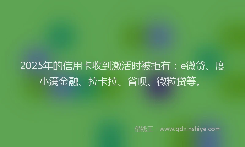2025年的信用卡收到激活时被拒有：e微贷、度小满金融、拉卡拉、省呗、微粒贷等。