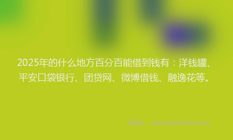 2025年的什么地方百分百能借到钱有：洋钱罐、平安口袋银行、团贷网、微博借钱、融逸花等。