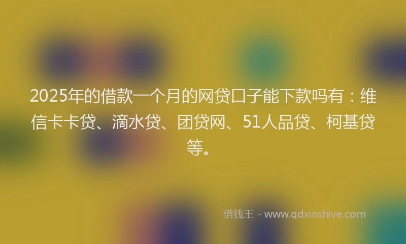 2025年的借款一个月的网贷口子能下款吗有：维信卡卡贷、滴水贷、团贷网、51人品贷、柯基贷等。