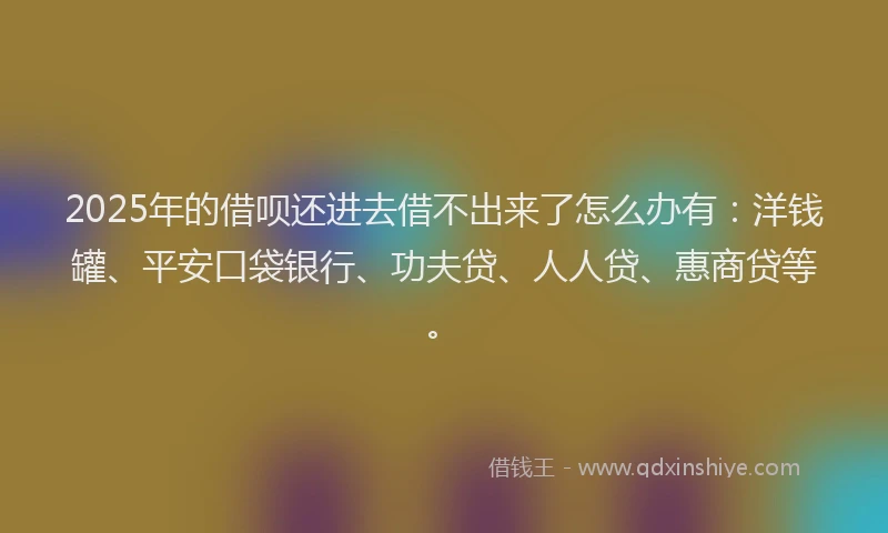 2025年的借呗还进去借不出来了怎么办有：洋钱罐、平安口袋银行、功夫贷、人人贷、惠商贷等。