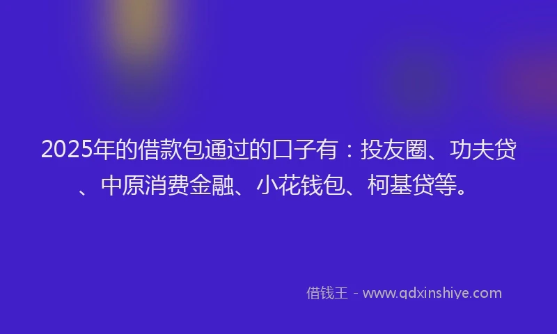 2025年的借款包通过的口子有：投友圈、功夫贷、中原消费金融、小花钱包、柯基贷等。