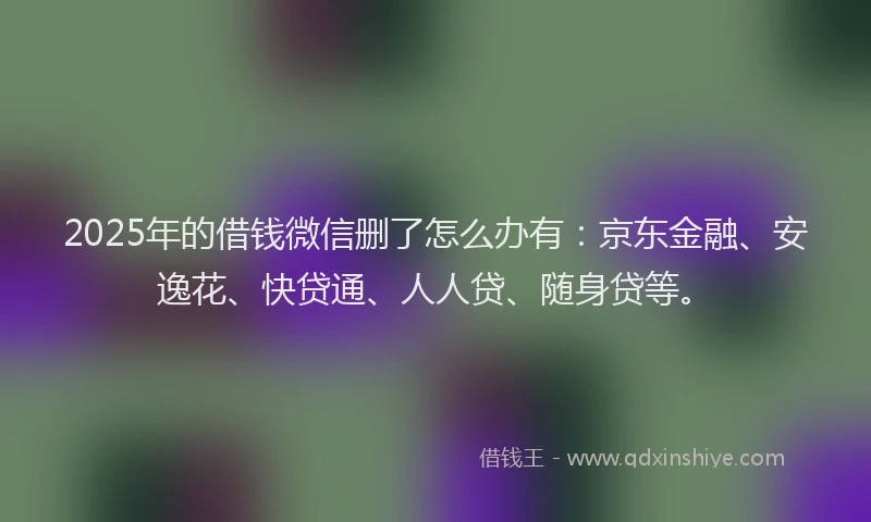 2025年的借钱微信删了怎么办有：京东金融、安逸花、快贷通、人人贷、随身贷等。