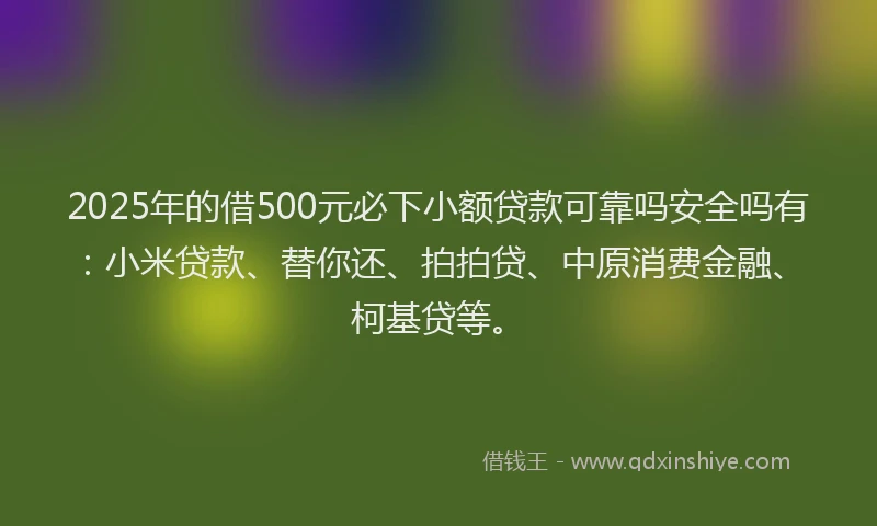 2025年的借500元必下小额贷款可靠吗安全吗有：小米贷款、替你还、拍拍贷、中原消费金融、柯基贷等。