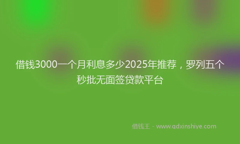 借钱3000一个月利息多少2025年推荐，罗列五个秒批无面签贷款平台