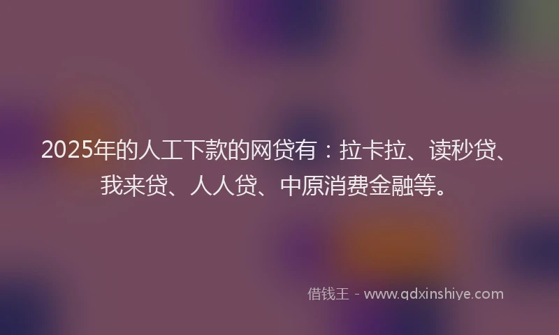 2025年的人工下款的网贷有：拉卡拉、读秒贷、我来贷、人人贷、中原消费金融等。