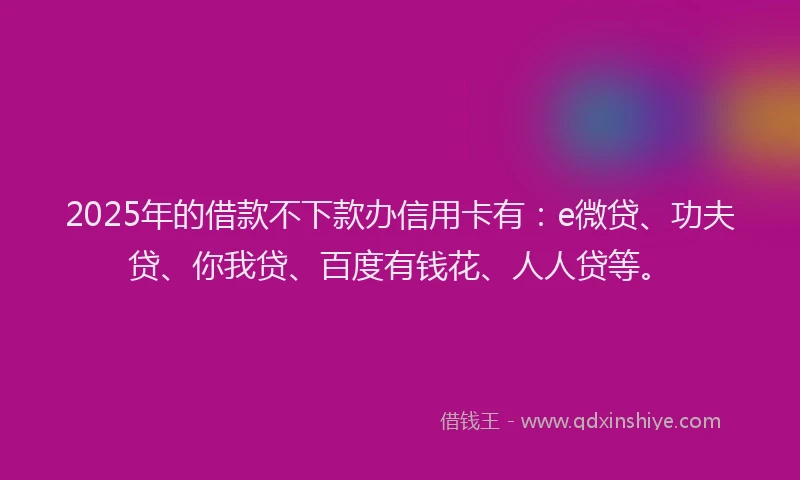 2025年的借款不下款办信用卡有：e微贷、功夫贷、你我贷、百度有钱花、人人贷等。