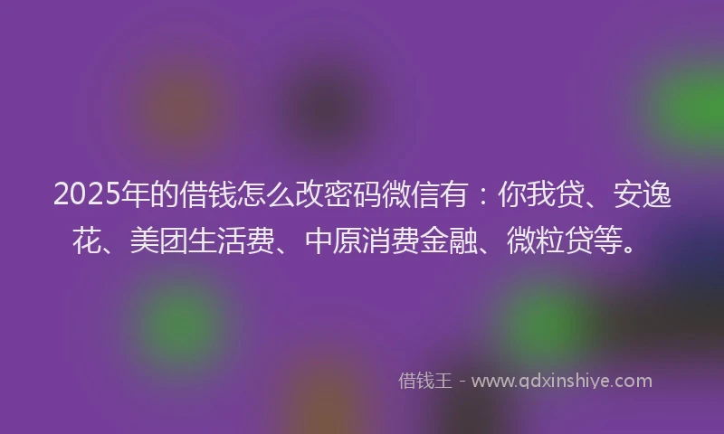2025年的借钱怎么改密码微信有：你我贷、安逸花、美团生活费、中原消费金融、微粒贷等。