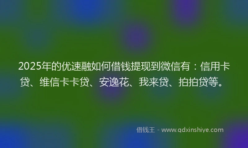2025年的优速融如何借钱提现到微信有：信用卡贷、维信卡卡贷、安逸花、我来贷、拍拍贷等。