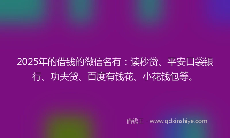 2025年的借钱的微信名有：读秒贷、平安口袋银行、功夫贷、百度有钱花、小花钱包等。