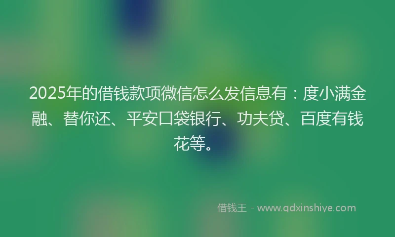 2025年的借钱款项微信怎么发信息有：度小满金融、替你还、平安口袋银行、功夫贷、百度有钱花等。