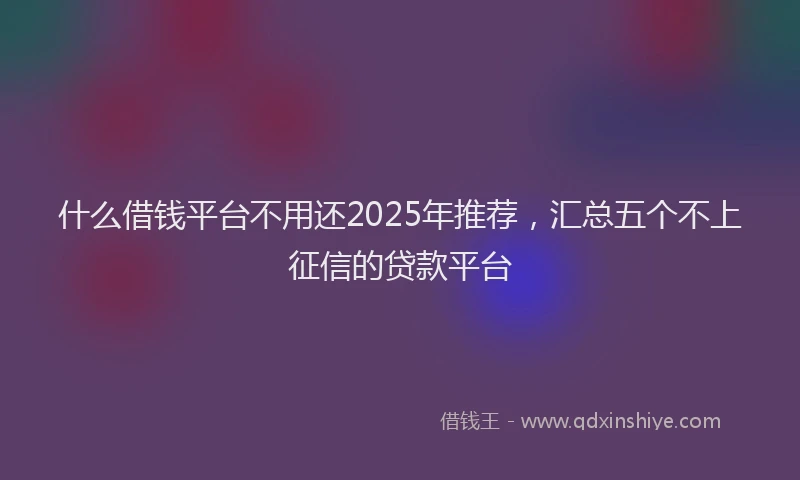 什么借钱平台不用还2025年推荐，汇总五个不上征信的贷款平台