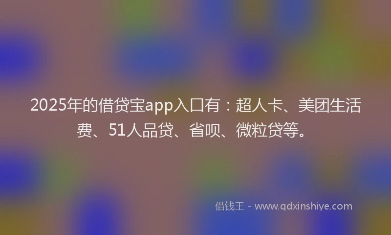 2025年的借贷宝app入口有：超人卡、美团生活费、51人品贷、省呗、微粒贷等。