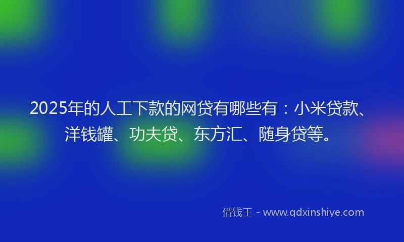 2025年的人工下款的网贷有哪些有：小米贷款、洋钱罐、功夫贷、东方汇、随身贷等。
