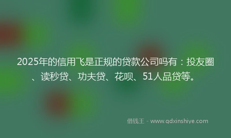 2025年的信用飞是正规的贷款公司吗有：投友圈、读秒贷、功夫贷、花呗、51人品贷等。