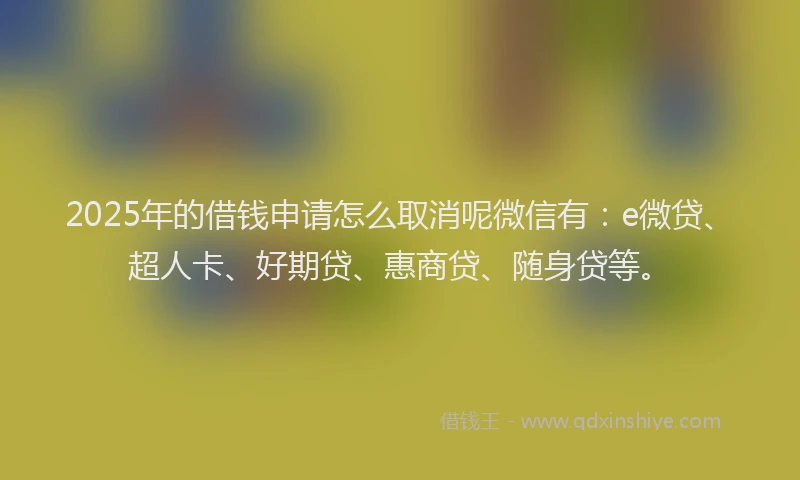 2025年的借钱申请怎么取消呢微信有：e微贷、超人卡、好期贷、惠商贷、随身贷等。