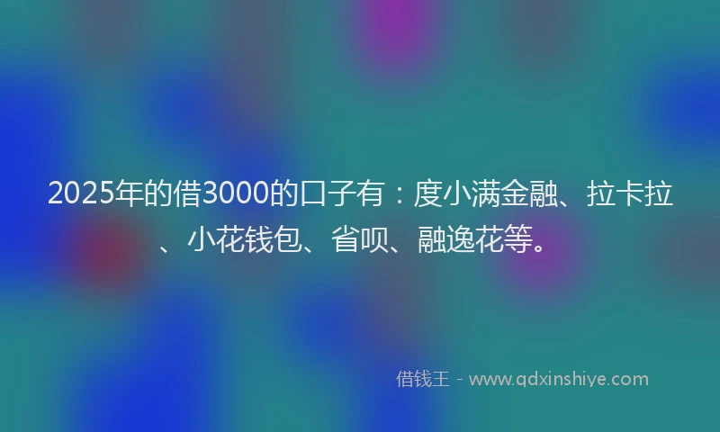 2025年的借3000的口子有：度小满金融、拉卡拉、小花钱包、省呗、融逸花等。